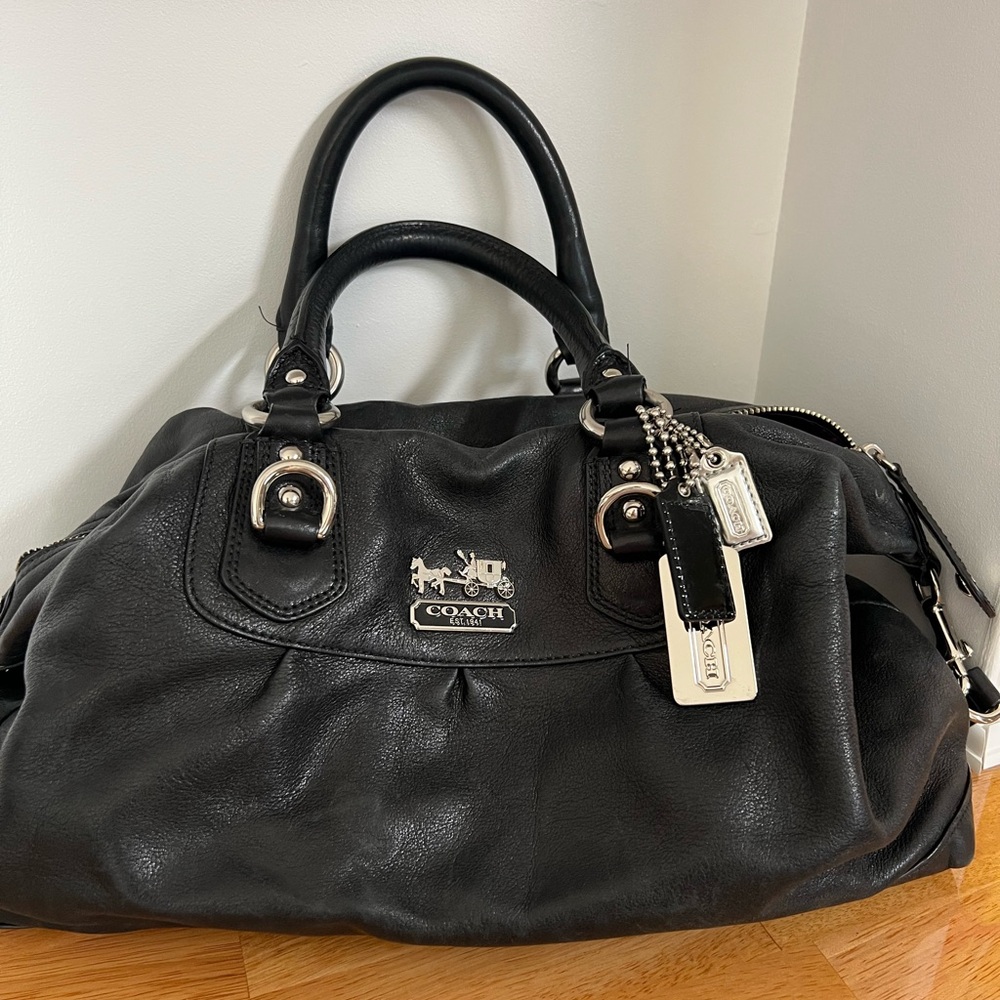 Vintage RARE Coach Large Madison Pearlized BLK Leather Sabrina Satchel Purse